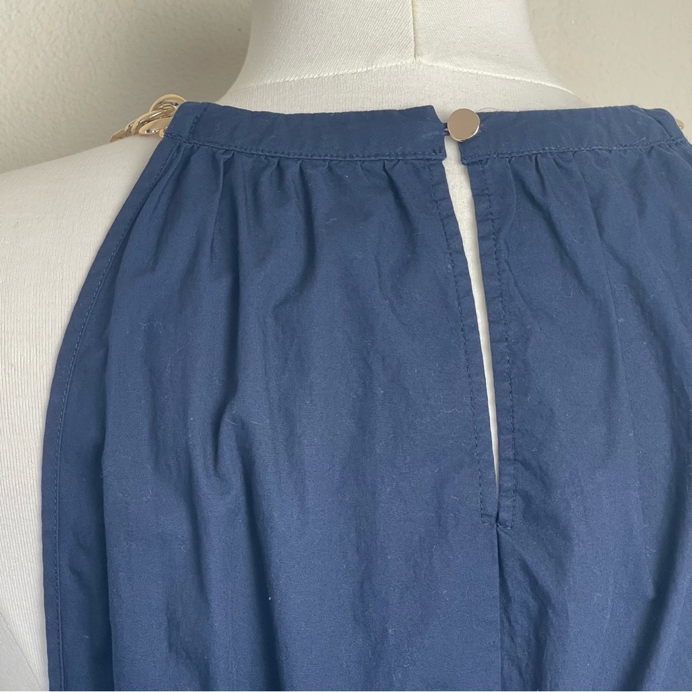 Talbots Navy Blue Gold Chain Shoulder Strap Midi Fit & Flare Cotton Dress | 16P - Picture 8 of 15